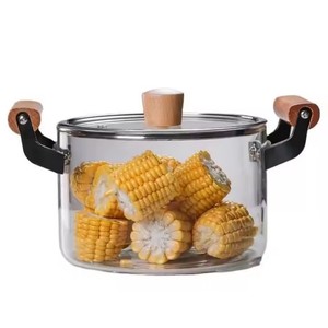 Cổ Điển 5.5 Quart Rõ Ràng Glass Chứng Khoán Nồi Với Tay Cầm Bằng Gỗ Nắp Cảm Ứng Dưới Cho Bếp Nấu Ăn Súp & Sữa - Product Image 5