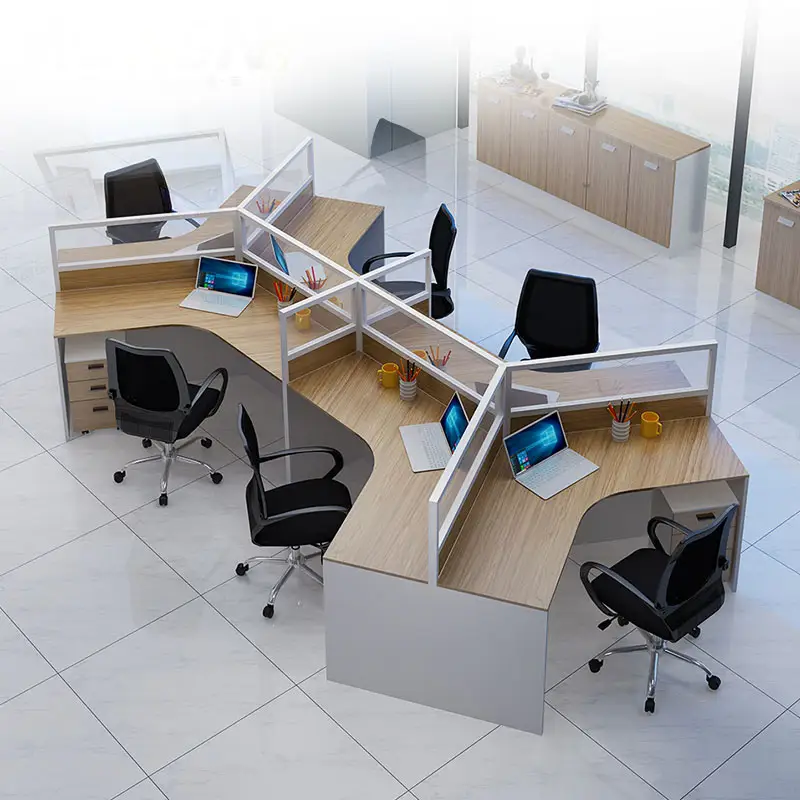 オフィス家具120度L字型ワークステーションオフィステーブル工場製造販売スタッフ用