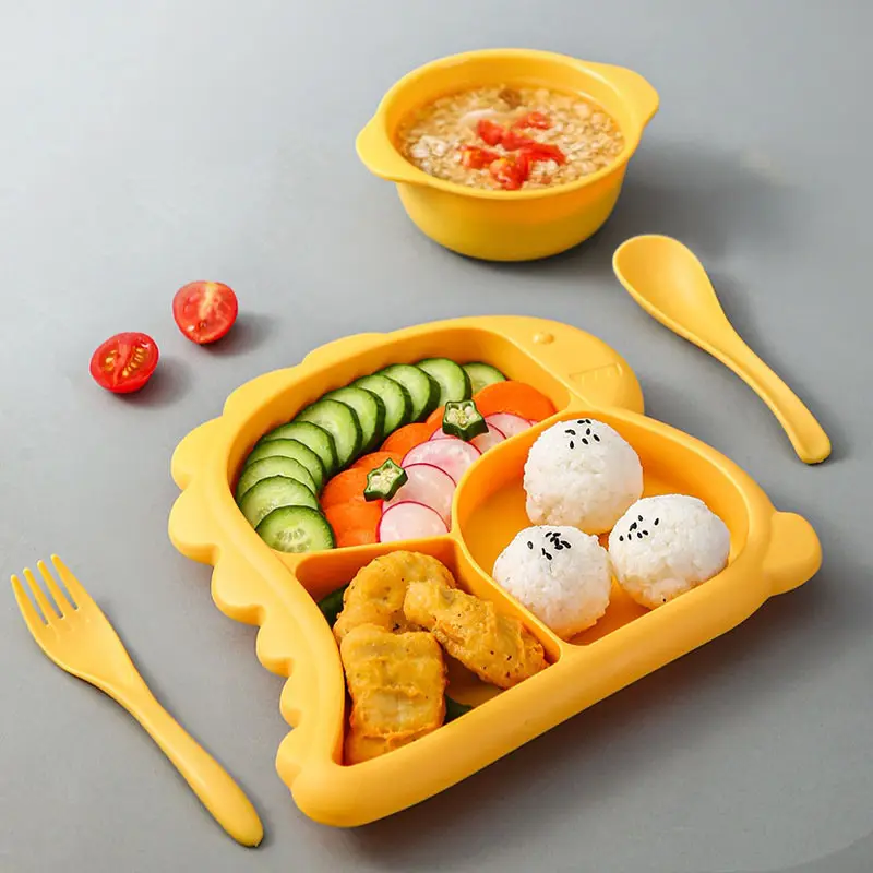 Children's tableware with three compartments, anti drop and anti scalding spoons, forks, soup bowls, thickened plates