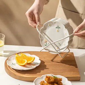 シックなデイジーデザインセラミック-ホームティータイムデザートプレート、INSスタイルの食器、新鮮で繊細なダイニングプレート - Product Image 6