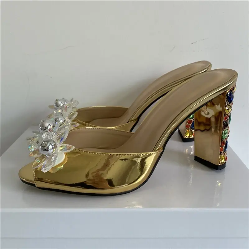 Luxus Diamant Blumen sandalen für Mädchen Frauen Jeweled Strass High Heel Sling backs Mules Butterfly-Knot Sommerschuhe
