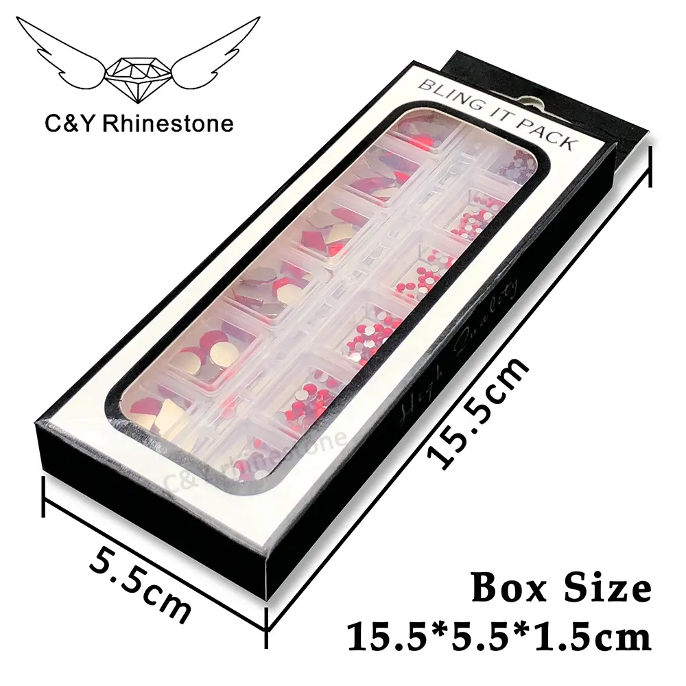 CY Mix Size Nails Art Crystal Cristal Decoration Red Flat Back strass Set kit pietra per unghie