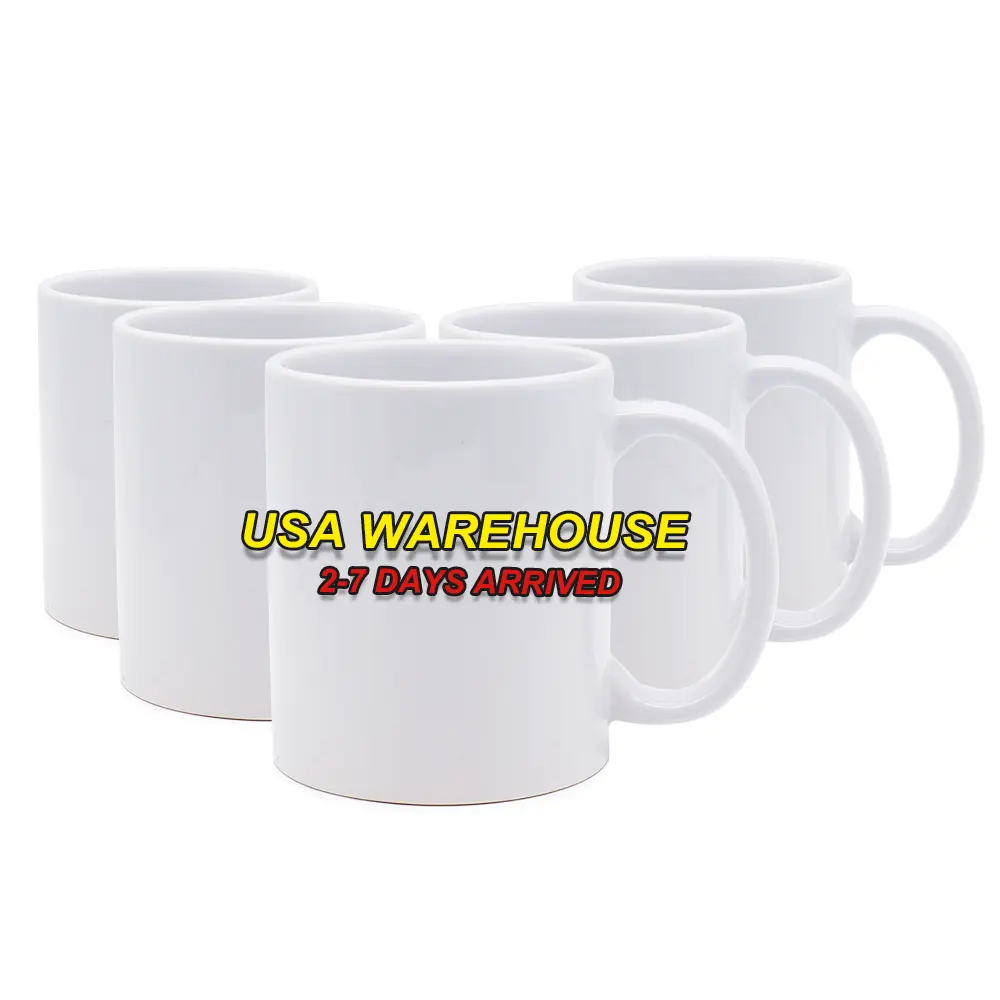 RTS Frete Grátis 11oz White Tea Coffee Mugs Logotipo personalizado Impresso Sublimation Blanks 11oz Ceramic Mug Coffee