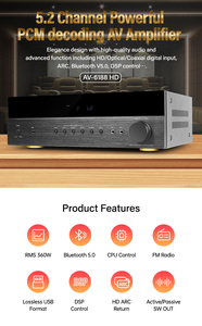 Kinma-Amplificador de sonido envolvente para el hogar, amplificador óptico Coaxial, Clase AB, 5,1 canales, Receptor AV - Product Image 5