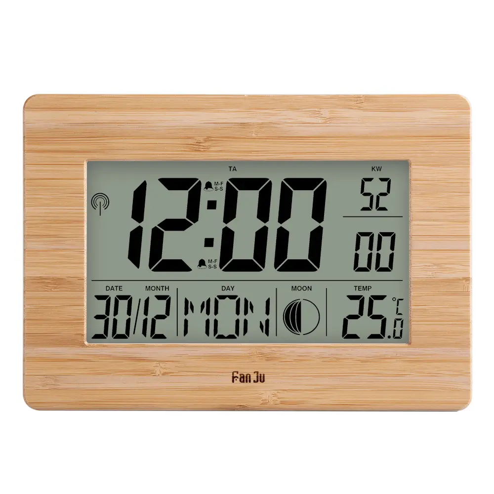 Ahşap dijital alarmlı saat saat büyük sayı zaman sıcaklık takvim masa saati seyahat için bir dijital duvar saati fiyatı Mosqu