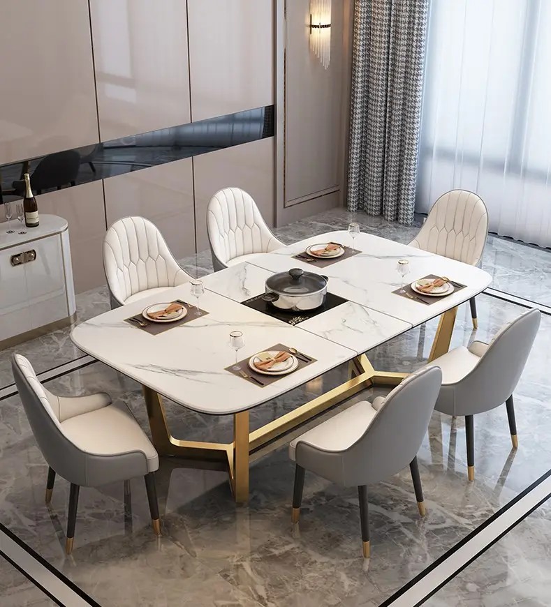 Современная роскошная мебель черный мраморный верх Золотая нержавеющая сталь металлический дизайн Ресторан гостиная спальня обеденный стол набор