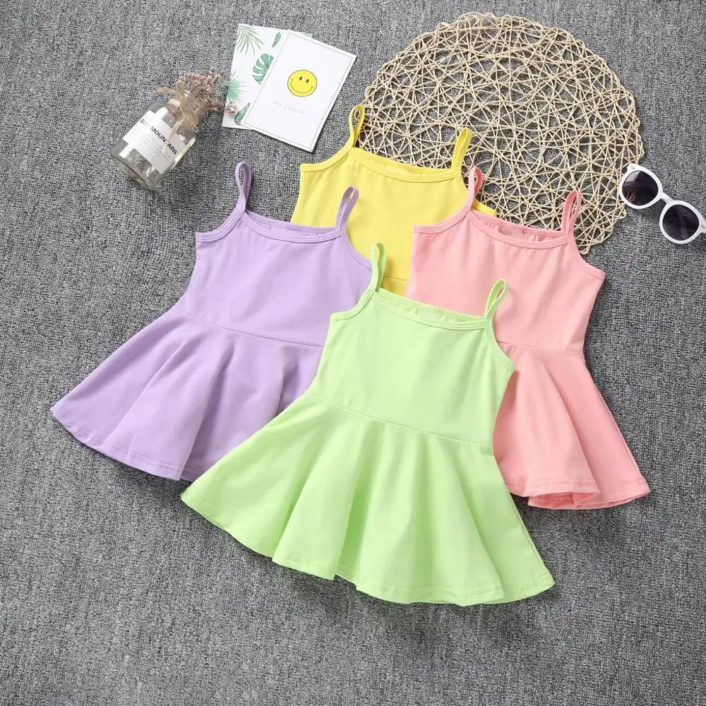 RTS Solid Cotton Baby Dresses Candy Colour Children Girls Clothes Summer Dress