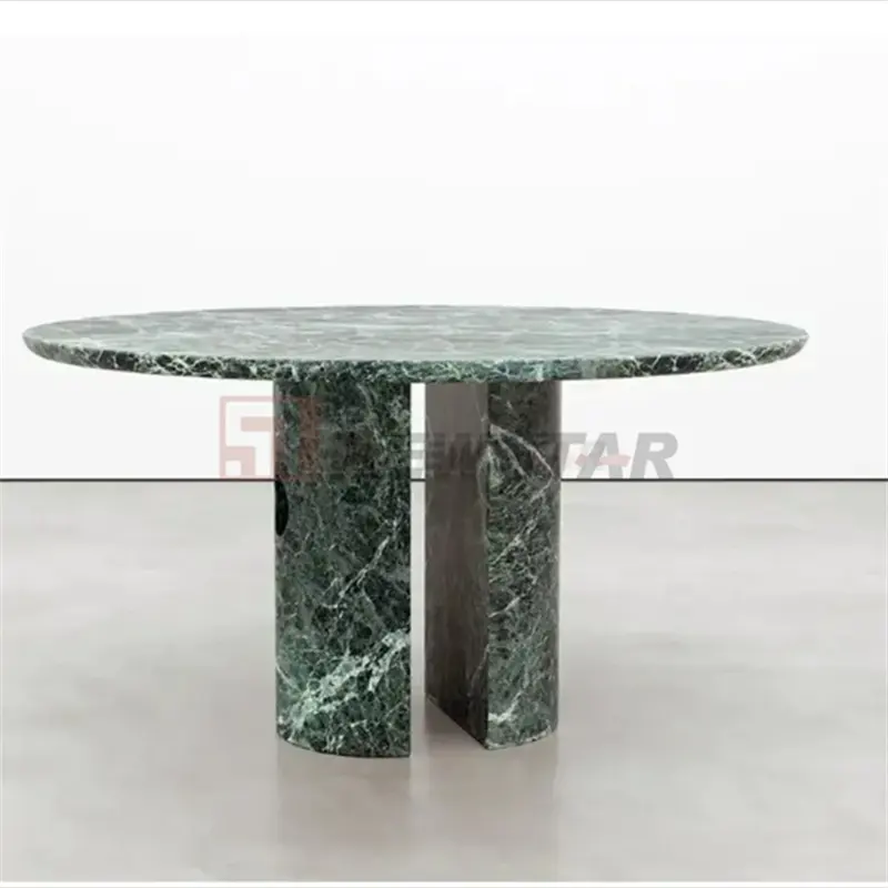 Özel yuvarlak doğal mermer masa üstü taş taban yemek odası mobilya sehpa lüks yeşil mermer yemek masası