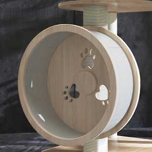 Bingkai panjat kayu mewah & Treadmill kayu Solid pohon kucing dengan goresan & roda latihan, stasiun bermain dalam ruangan tertinggi - Product Image 4