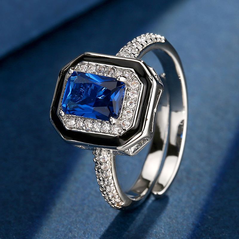 Bague ouverte en cristal bleu pointu