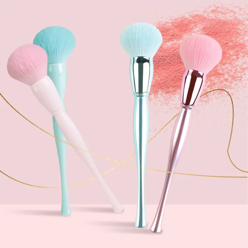 2021 neue Pro Big Soft Makeup Metall Candy rosa blau flauschigen Körper Kabuki Einstellung Logo Puder pinsel Private Label