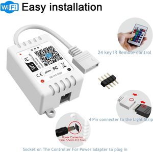 LED WiFi 4-pin RGB <strong>Controller</strong>, <strong>Light</strong> Strip <strong>Control</strong> Box WiFi IR Wireless Remote <strong>Control</strong> Suitable for All 4-pin 10mm Strip <strong>Lights</strong> - Product Image 2