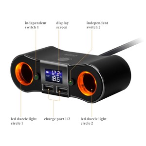 适配器双USB 12v电压表温度发光二极管显示插座点烟器分配器汽车充电器 - Product Image 3
