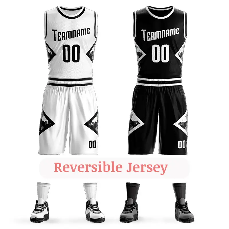 Black White Red Plain Mesh Fabric Basketball Jersey Custom Men Kids Reversible Basketball Jerseys Blank Custom Logo Uniforms