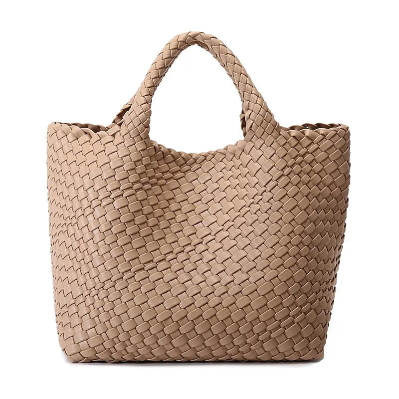 Bolsa de couro tecido vegan, bolsa grande de ombro feminina praia viagem feita à mão