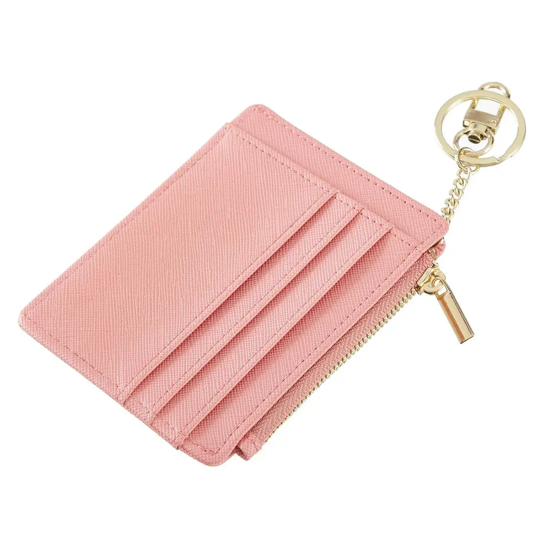 Minimalisme Custom Lederen Mini Roze Portemonnee Kaarthouder Keying Met Id View Voor Vrouwen