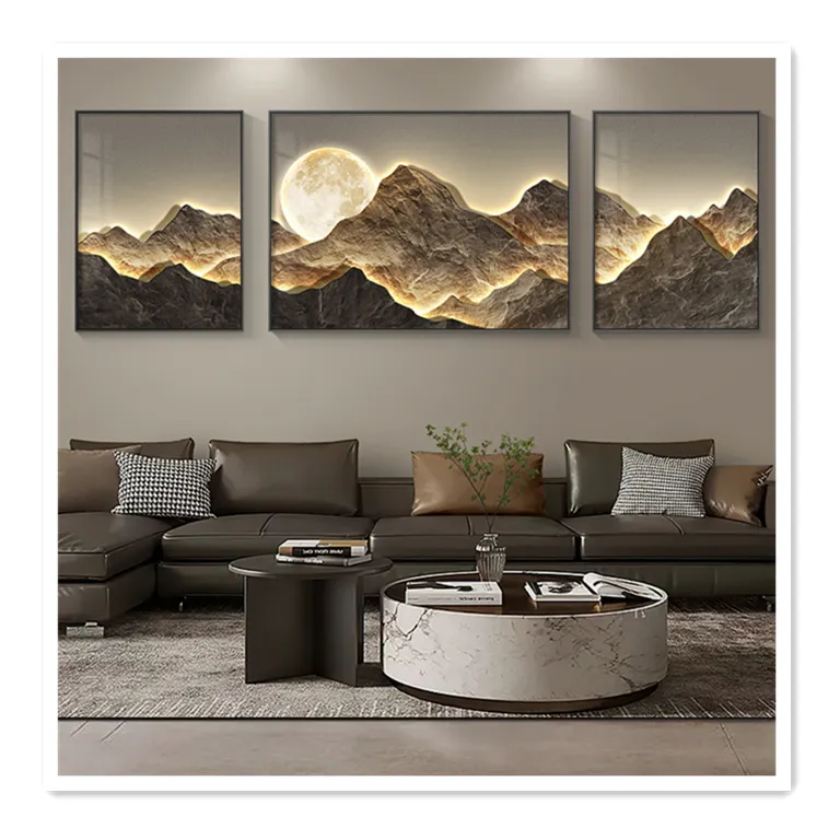 ArtUnion nórdico paisagem moderna estilo chinês dourado montanha cristal porcelana pinturas arte da parede para sala de estar decoração home