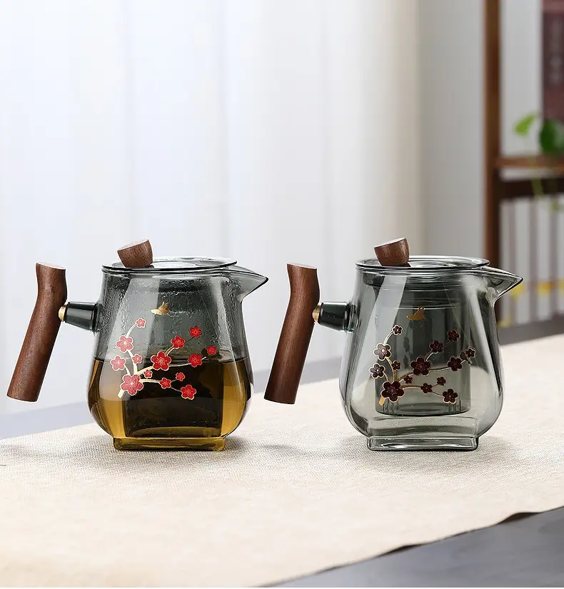 Cao Boron silicon Plum Blossom Color Changing ấm trà/Glass chịu nhiệt Side xử lý Tea Dispenser Bộ trà