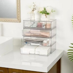 Clear Acrylic <strong>Stackable</strong> Storage System Modular Desktop Organizer Bins Drawers for Cosmetics/Files, Custom <strong>Display</strong> Cabinet - Product Image 3
