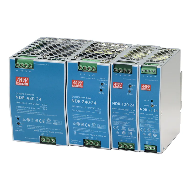 يعني حسنا NDR-240-24 480W 240W 120W 24V 12V 48V الدين السكك الحديدية الصناعية قابل للتعديل AC DC SMPS تبديل وضع امدادات الطاقة