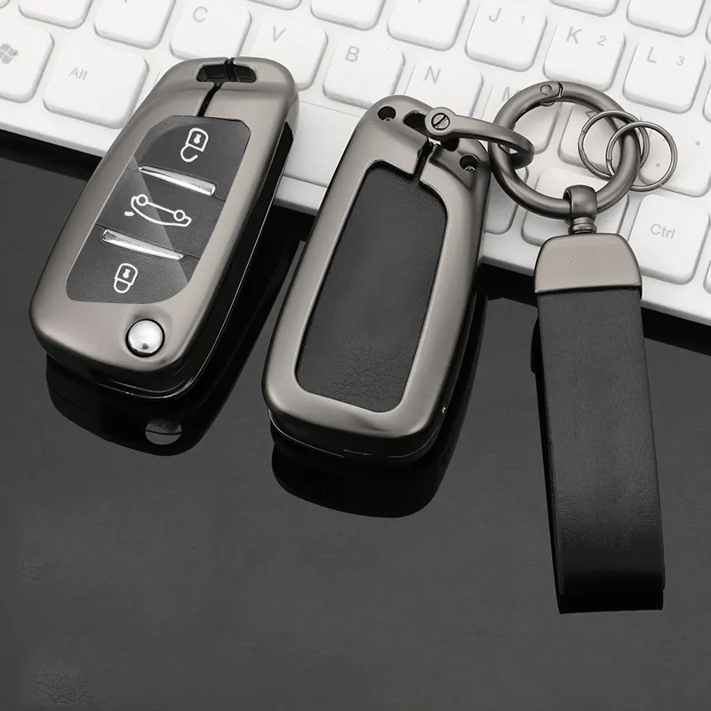 Casing penutup kunci mobil untuk Peugeot 208 3008 308 508 408 2008 307 4008 5008 kulit paduan seng gantungan kunci Remote casing cangkang untuk mobil