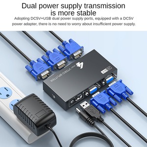 <strong>VGA</strong> Screen <strong>Splitter</strong> <strong>1</strong> in 4 Out 250MHz Computer Host Simultaneously <strong>Outputs</strong> 4 Identical Video Frames 1080p