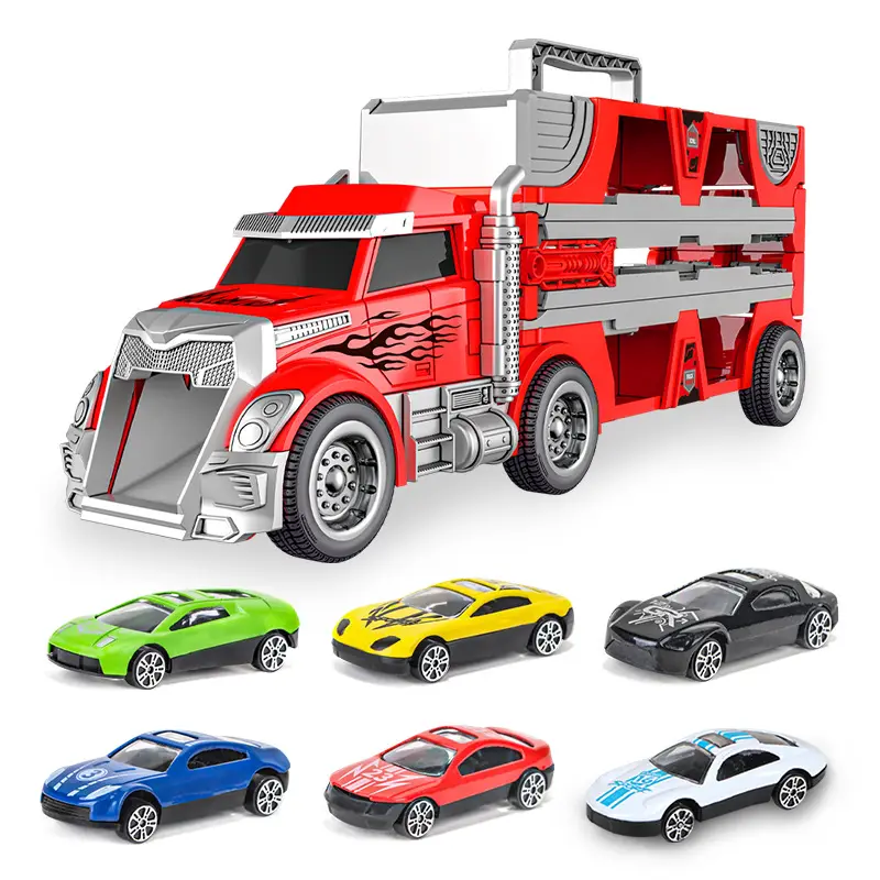 New Diecast Car Toy Model Car 1:8 scale Folding Storage Transport Portable Container Truck with Road Signs Diecast Toys