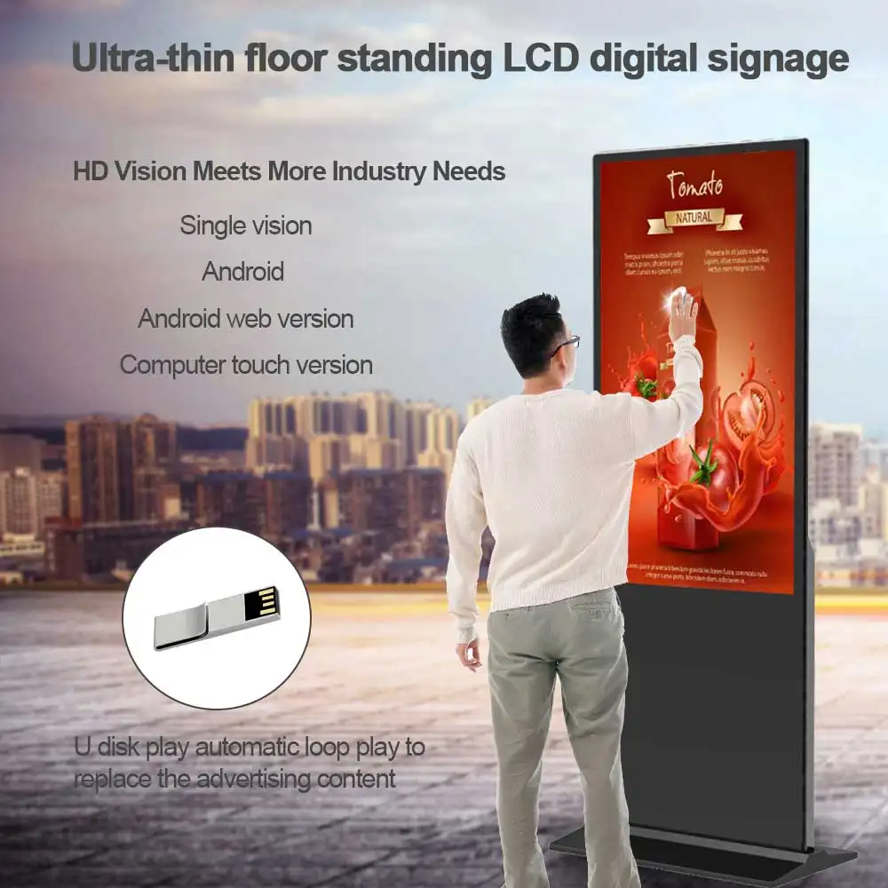55 Inch Indoor Vertical Totem Android Advertising Video Display LCD Ultra Thin Free Standing Digital Signage Touch Screen Kiosk