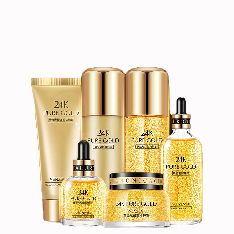 24K Gold กล่อง Moisturizing น้ำมันควบคุมรูขุมขนหดตัว Hyaluronic Acid Solution ชุด Skin Care ผลิตภัณฑ์