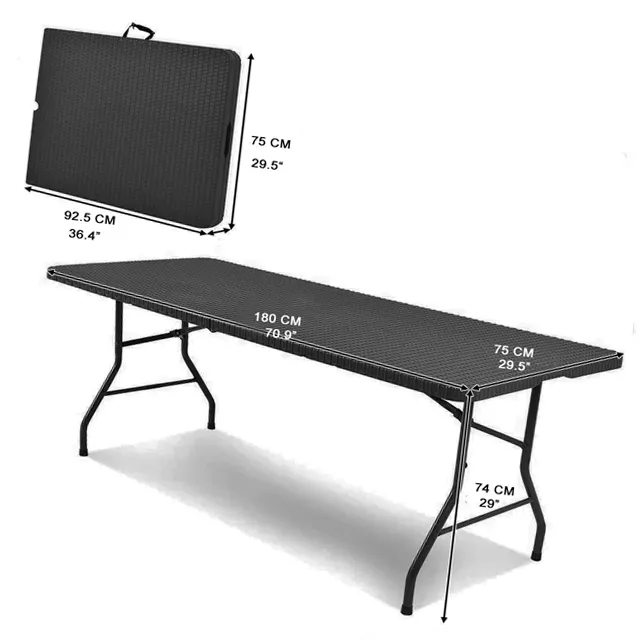6 피트 블랙 접이식 테이블, 손잡이가있는 야외 휴대용 접이식 테이블, 고품질 판촉 접이식