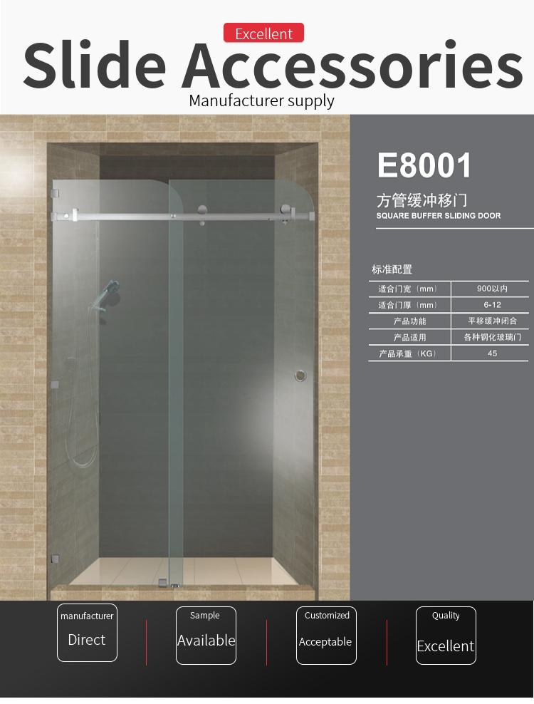 New Design Shower Fitting Sliding Door Accessories Soft Closing Stainless Steel Sliding Door Rollers