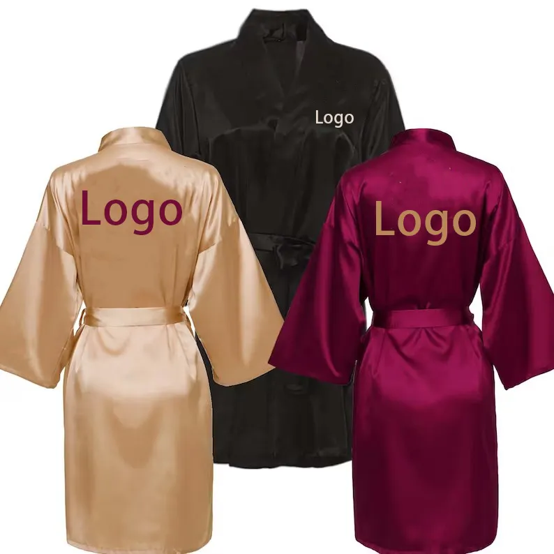 Robe de nuit en Satin de soie pour adulte, imprimé argent, Sexy, luxe, salon, bain, Logo personnalisé