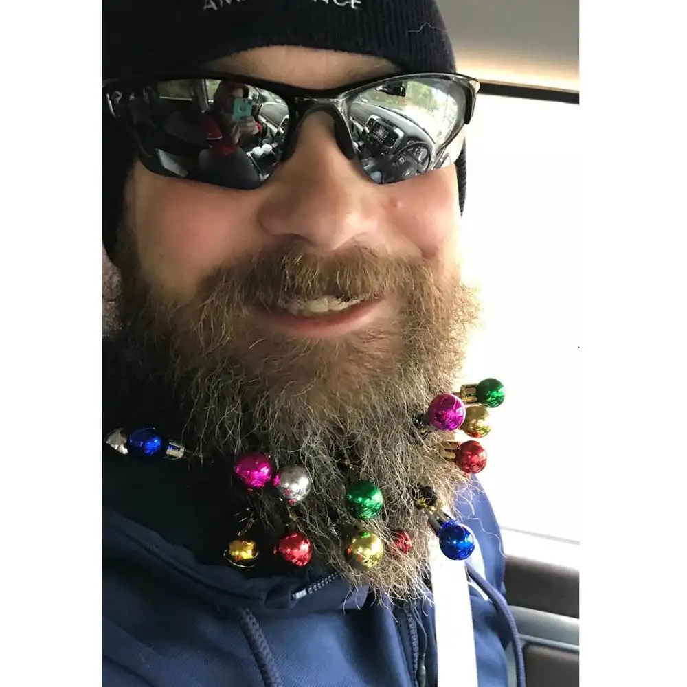 Рождественские украшения для бороды, красочные шарики для волос на лице с колокольчиками для мужчин, праздничное украшение, клипса для бороды Санта-Клауса
