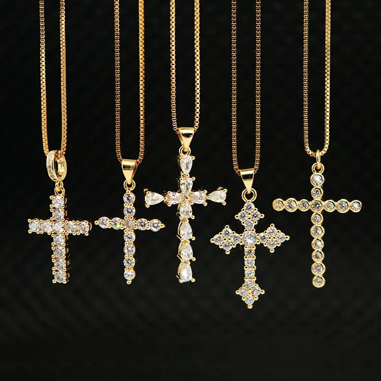 NS1082 di Alta Qualità Del Diamante Christian Religione Gioielli In Oro Placcato A Catena In Acciaio Inox CZ Micro Pavimenta Croce Pendente Della Collana