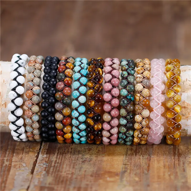 Jingyuetong — Bracelets tressés en pierre naturelle, 6mm, bijoux Boho, en macramé, en pierres précieuses, fabrication artisanale, livraison directe