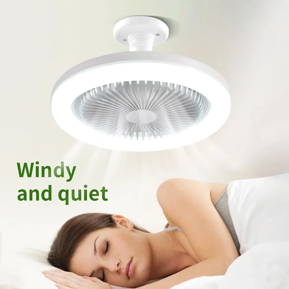 Ventilateurs de plafond avec télécommande et lumière ventilateur de lampe LED E27 Base de convertisseur ventilateurs de plafond silencieux intelligents pour chambre salon