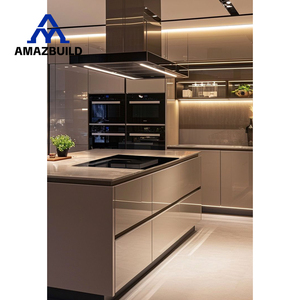AMAZBUILD <strong>3D</strong> Effect <strong>Rendering</strong> <strong>Design</strong> Cabinets Island Table With Storage Custom Modern <strong>Design</strong> Lacquer Home Kitchen Cabinet - Product Image 2