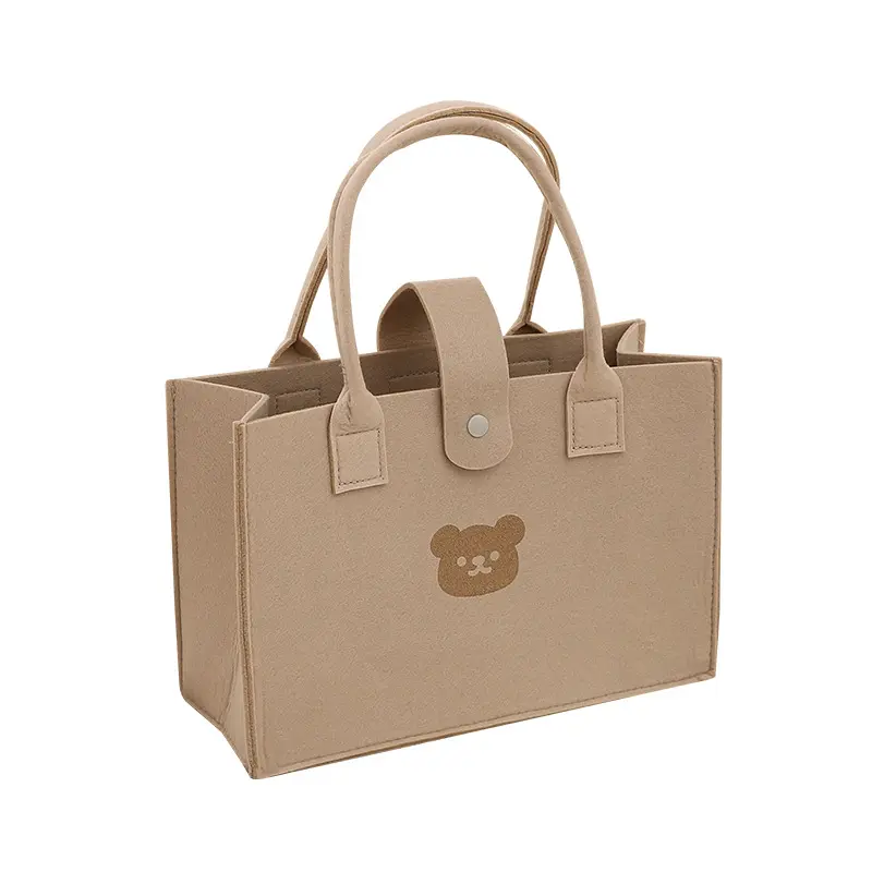 Özel logo düşük MOQ ucuz geri dönüşüm alışveriş keçe çanta düğün hediyesi promosyon reklam keçe el çantaları