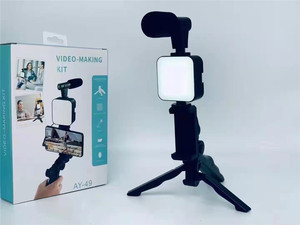 AY-49 Smartphone LED Fill Light Tripod Microphone <strong>Kit</strong> for Video Live Vlog YouTube <strong>Filmmaker</strong> Recording Handle Stabilizer Bracket - Product Image 3