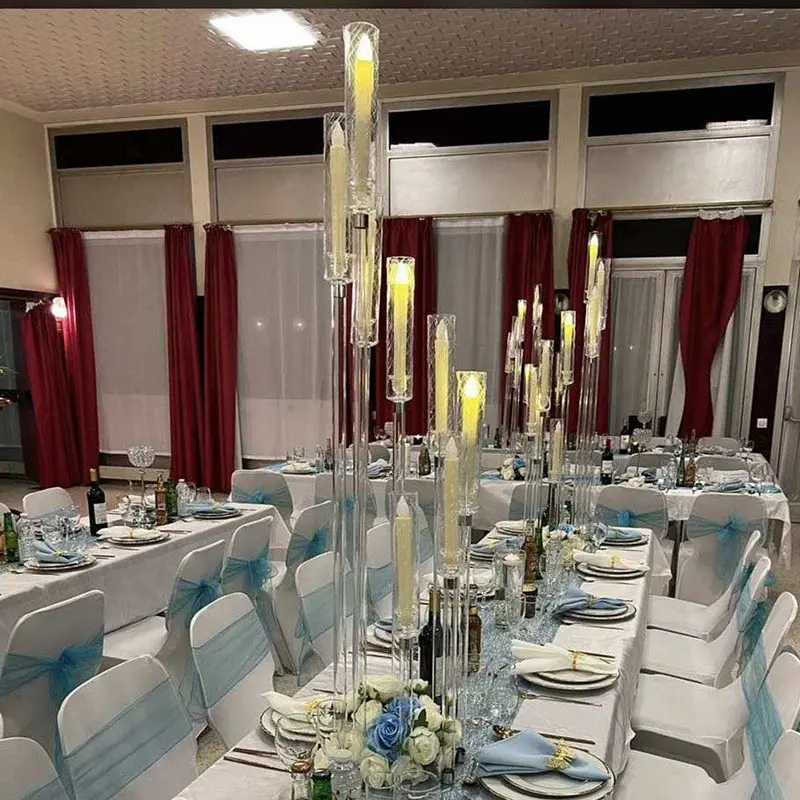 Ingrosso 8 bracci 128CM di altezza lunghi con gambo moderno portacandele decorazioni per tavolo di nozze centrotavola candelabri per eventi