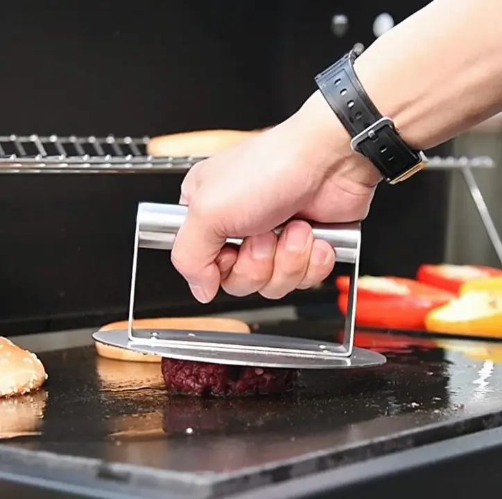 Prensa de metal para churrasco e bife, acessório de cozinha para restaurante, máquina de fazer hambúrgueres para teppanyaki, prensado para hambúrguer