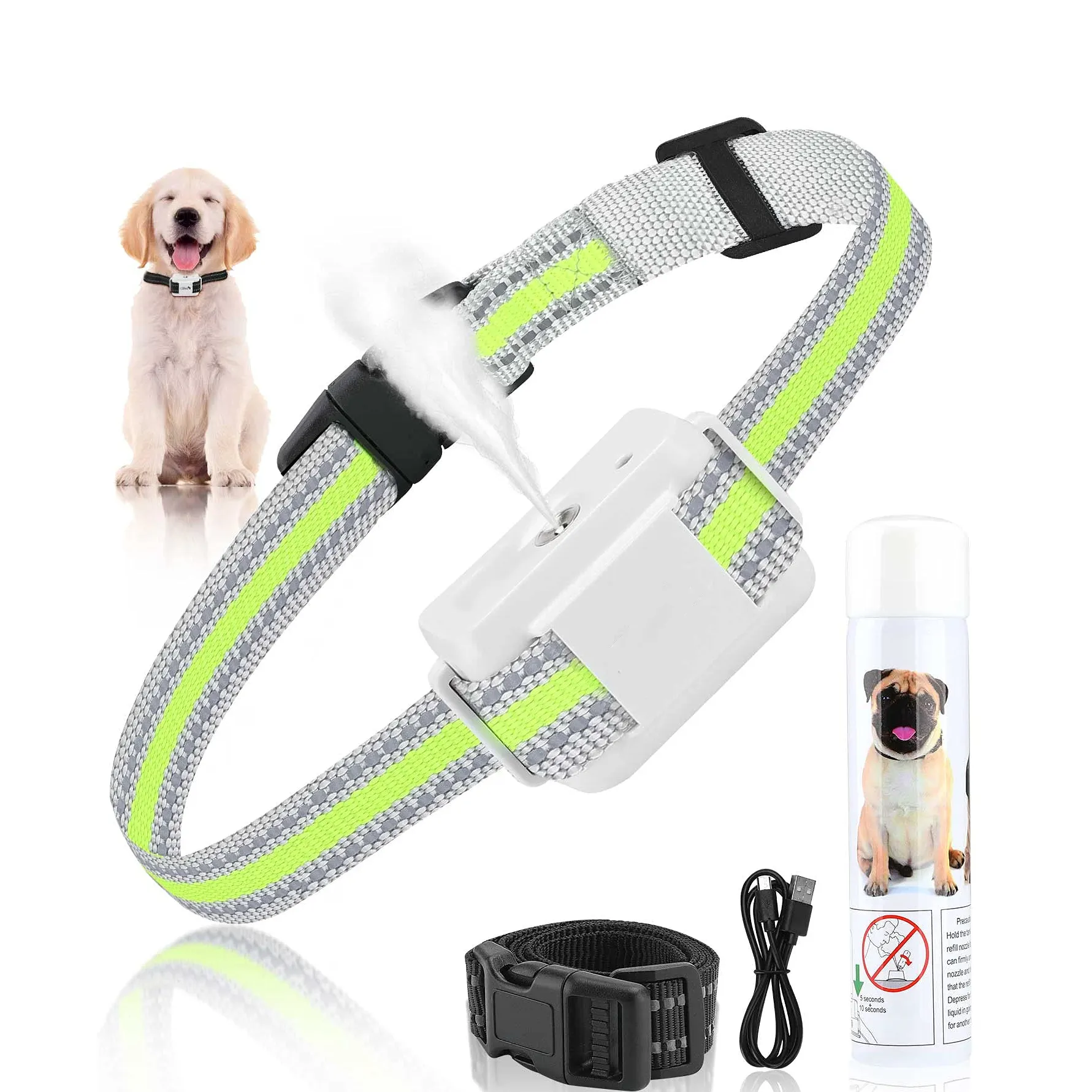Coleira para cachorro elétrica de spray, coleira automotiva recarregável e seguro para treinamento de cães