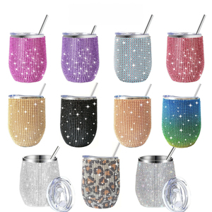 Produttore vendite dirette diamante tempestato di doppio strato isolato 12oz vetro uovo classico vino rosso regalo di vetro in acciaio inox