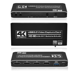Nuevo suficiente stock Nuevo 5G 4K @ 60Hz 3x1 Interruptor DE LA HD-MI USB3.0 1080P Tarjeta de captura de video con entrada de micrófono de salida en bucle Salida de audio Control remoto IR