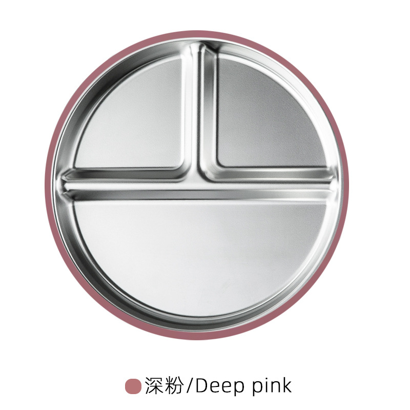 Plaque ronde divisée en acier inoxydable avec base d'aspiration rose foncé