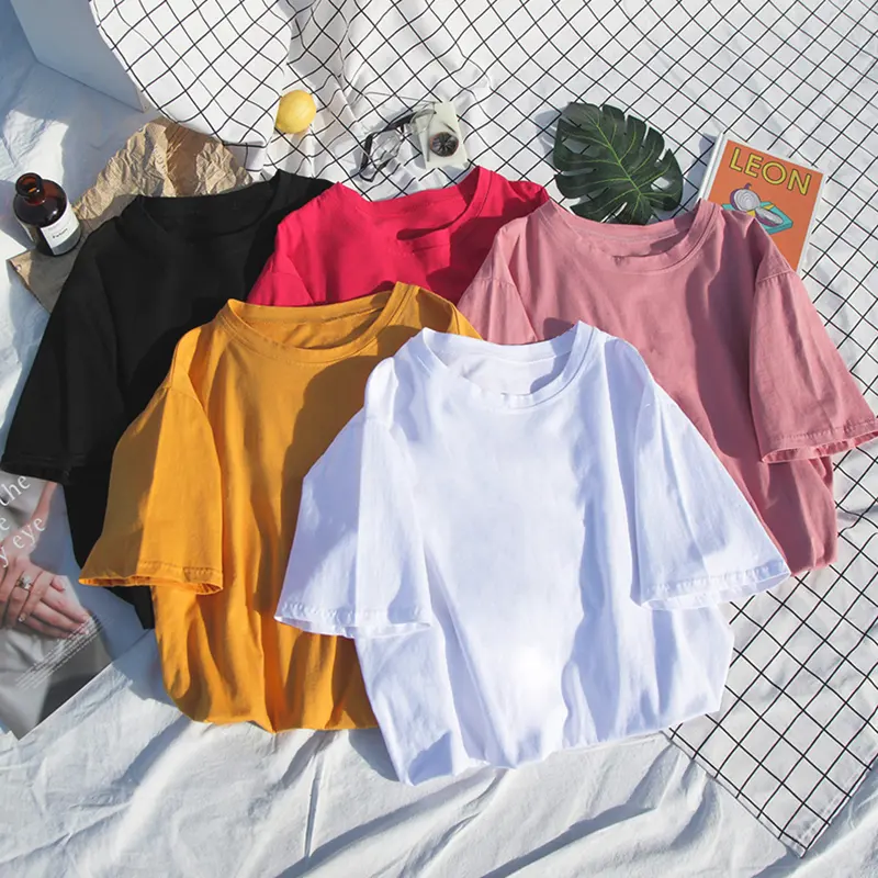 Camisetas promocional con logotipo personalizado para mujer, camisas informales de algodón con cuello redondo de manga corta