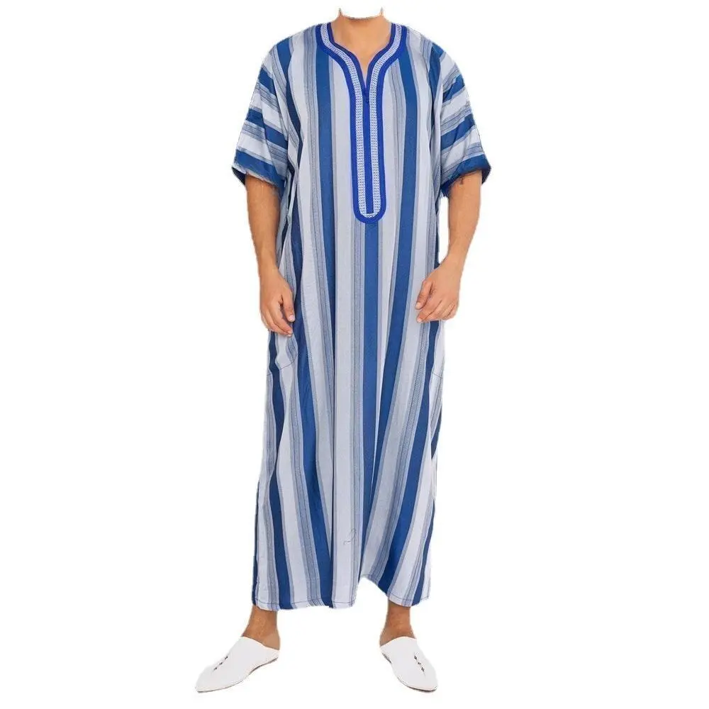 Robe rayée à manches courtes costumes robes marocaines hommes musulmans