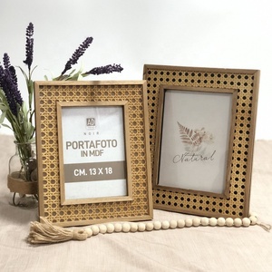 Phota-marco de fotos de ratán de madera para decoración del hogar, marco de fotos con pantalla de dos colores, para mesa y decoración de pared