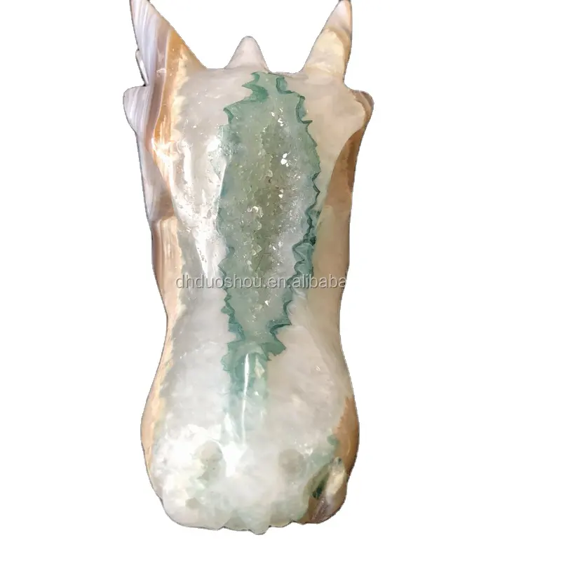 Crânicos de cristal geode da cabeça do dragão da mão natural esculpida para venda