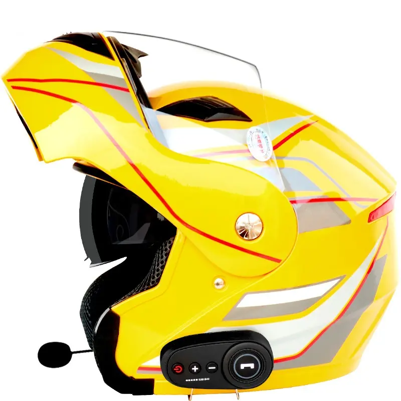 Casque de moto à double lentille découverte avec casque Bluetooth de moto FM grande capacité 1200 mah